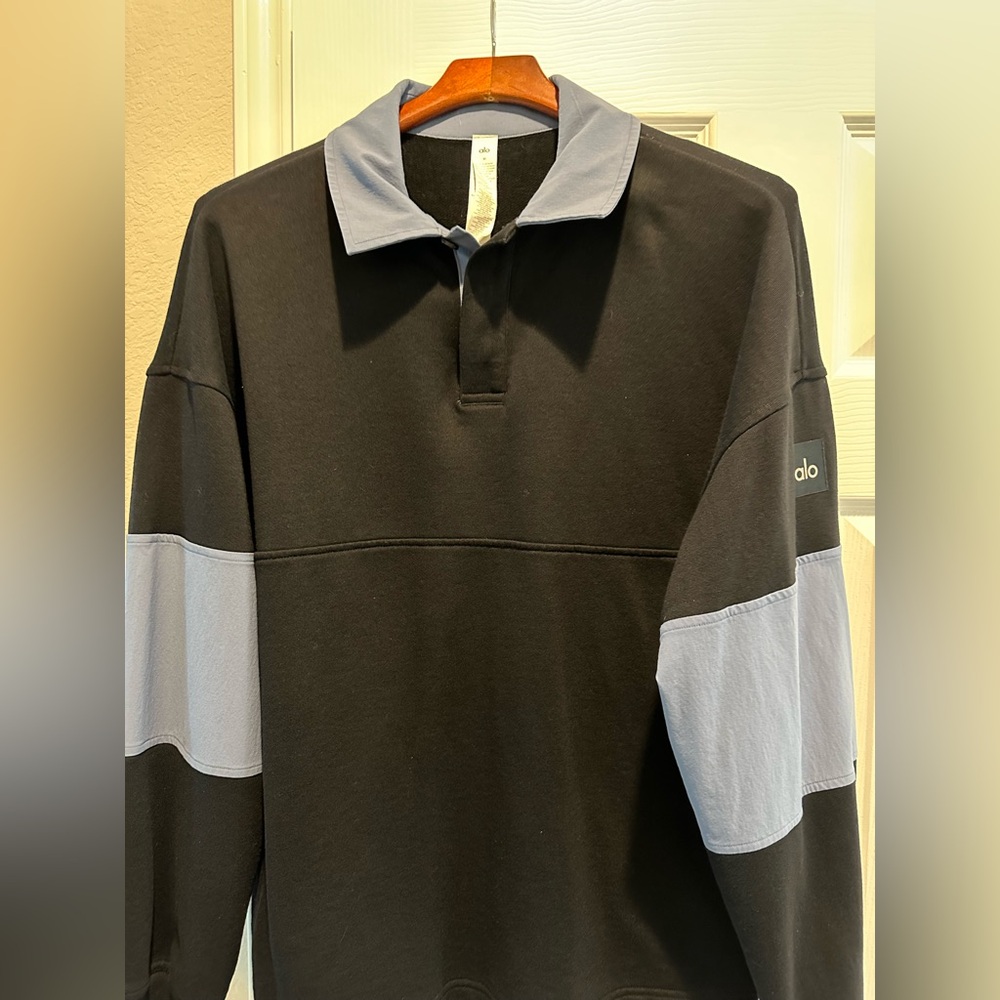 Alo Black and Gray Long Sleeve Polo